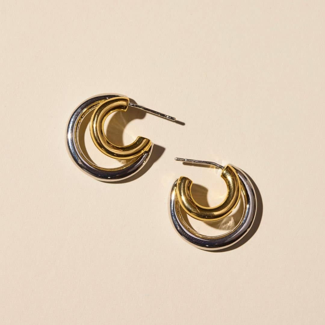 Mixed Metal Waterproof Double Hoop Earrings