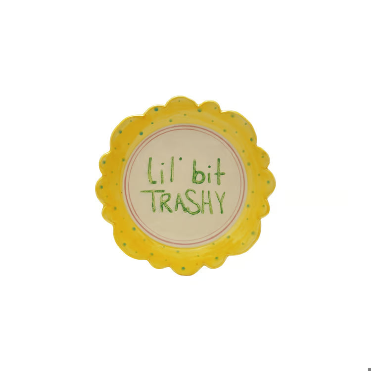 "Lil' Bit Trashy" Stoneware Scalloped Plate w/ Dots