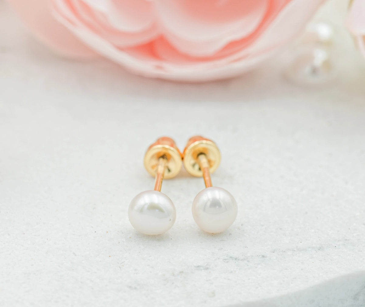 Children's Gold Screw-Back Pearl Earrings