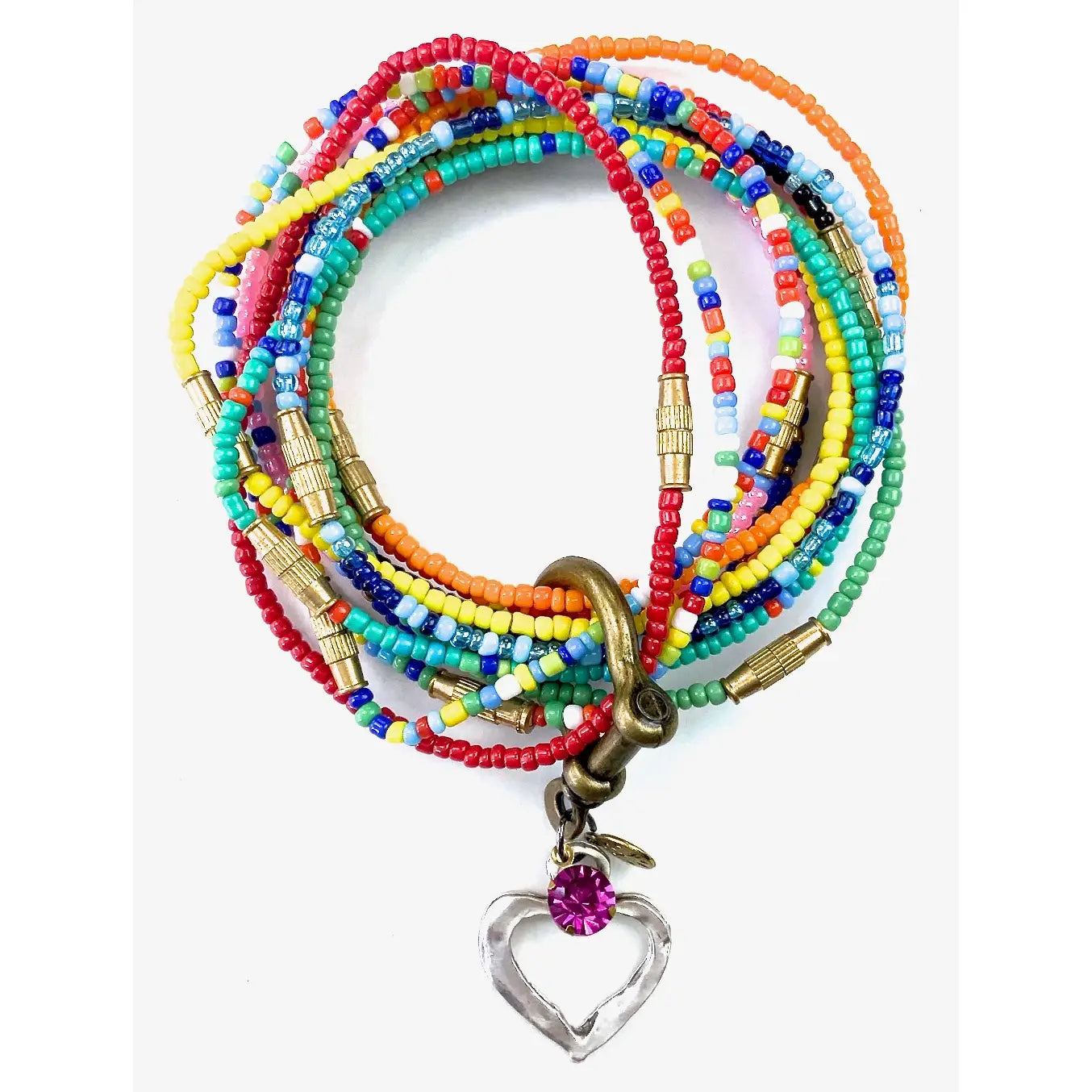 Multi Seed Bead & Heart Charm Bracelet Set