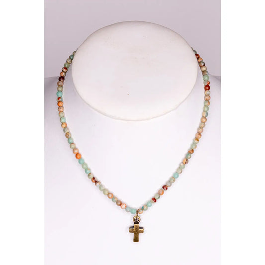 Jasper Beaded Cross Necklace