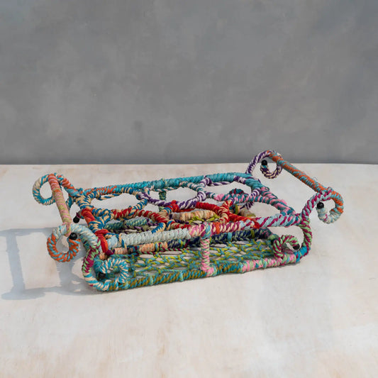 Iron Wrapped Multi-Color Jute Swirl 6-Bottle Holder