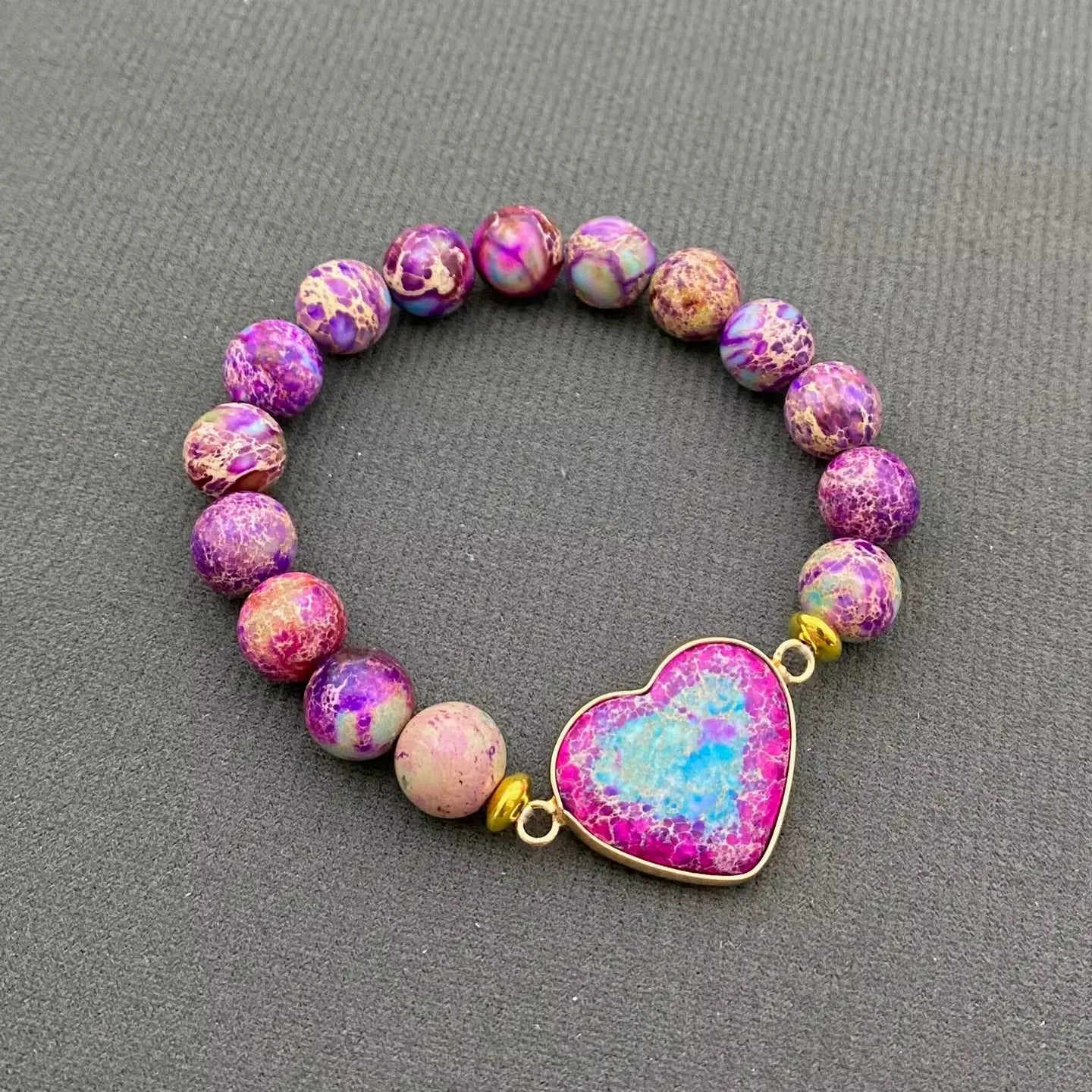 Heart Charm Emperor's Stone Beaded Bracelets