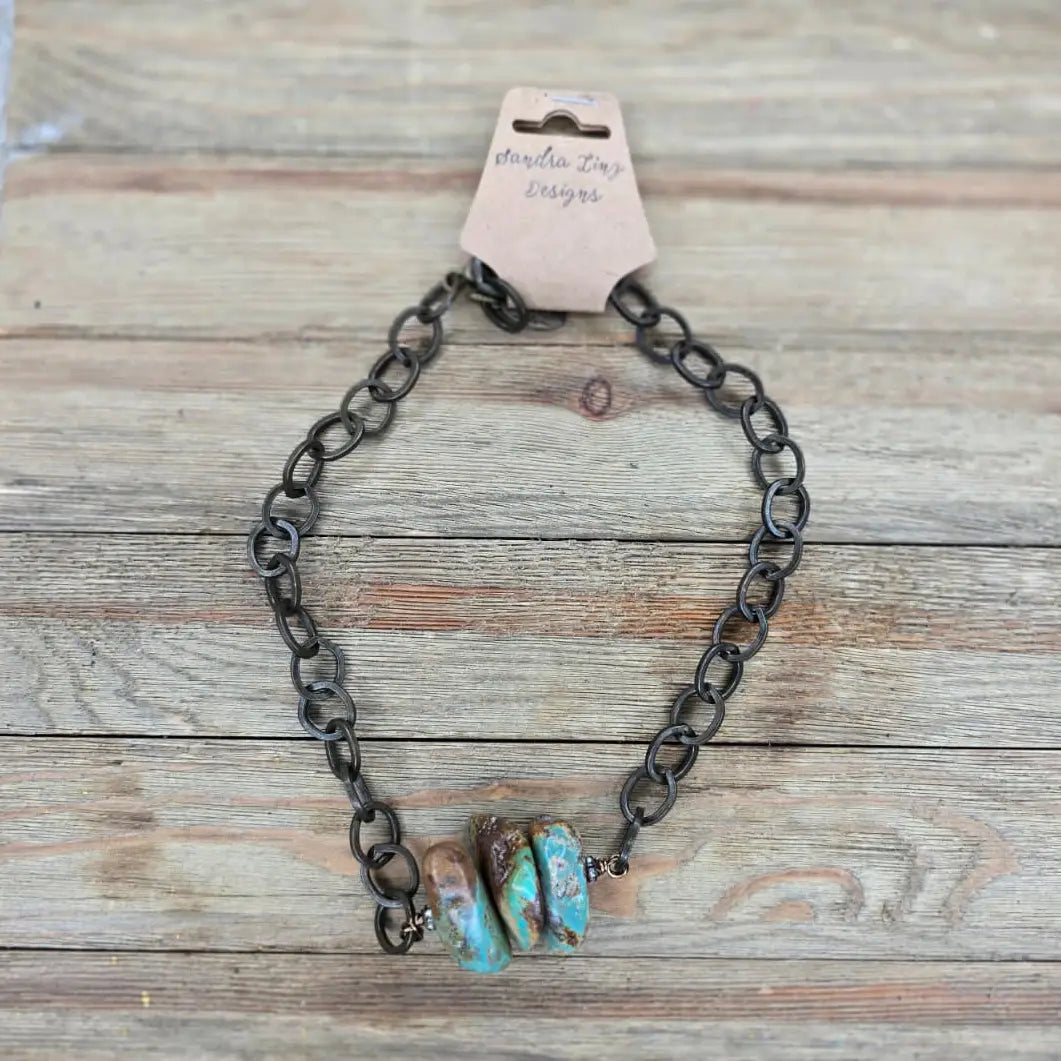 Desert Steel Turquoise Link Necklace