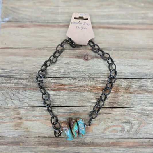 Desert Steel Turquoise Link Necklace