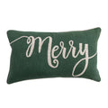 Embroidered "Merry " Slub Lumbar Pillow