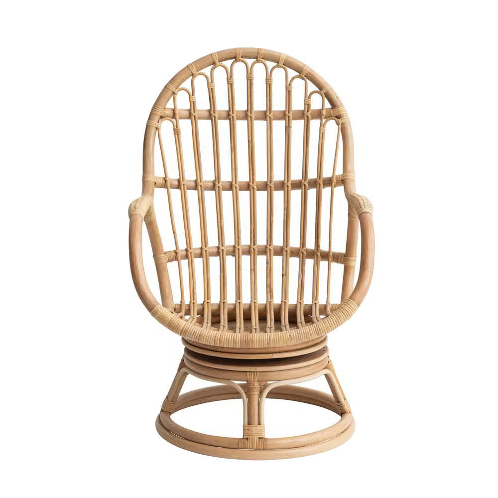 Natural Hand-Woven Rattan Swivel Chair