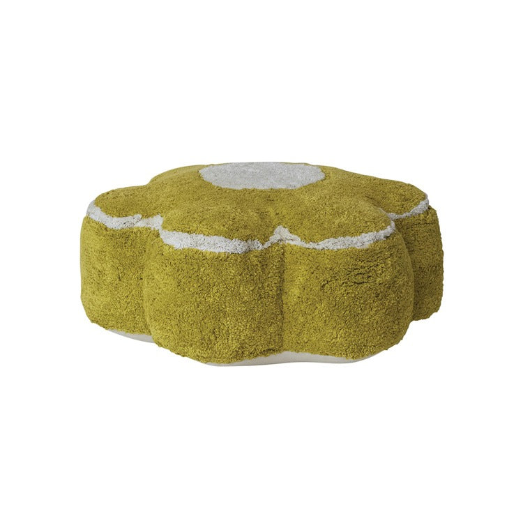 Yellow Cotton Tufted Flower Shaped Pouf