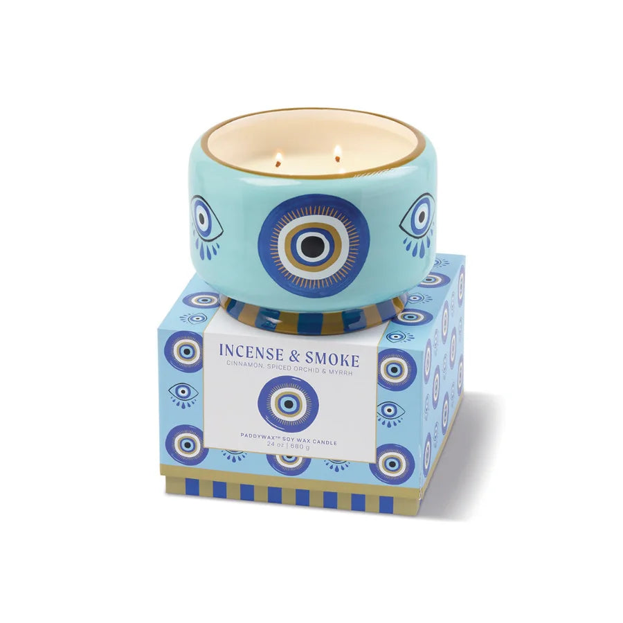 A Dobo 24 oz "Eye" Ceramic Candle - Incense & Smoke