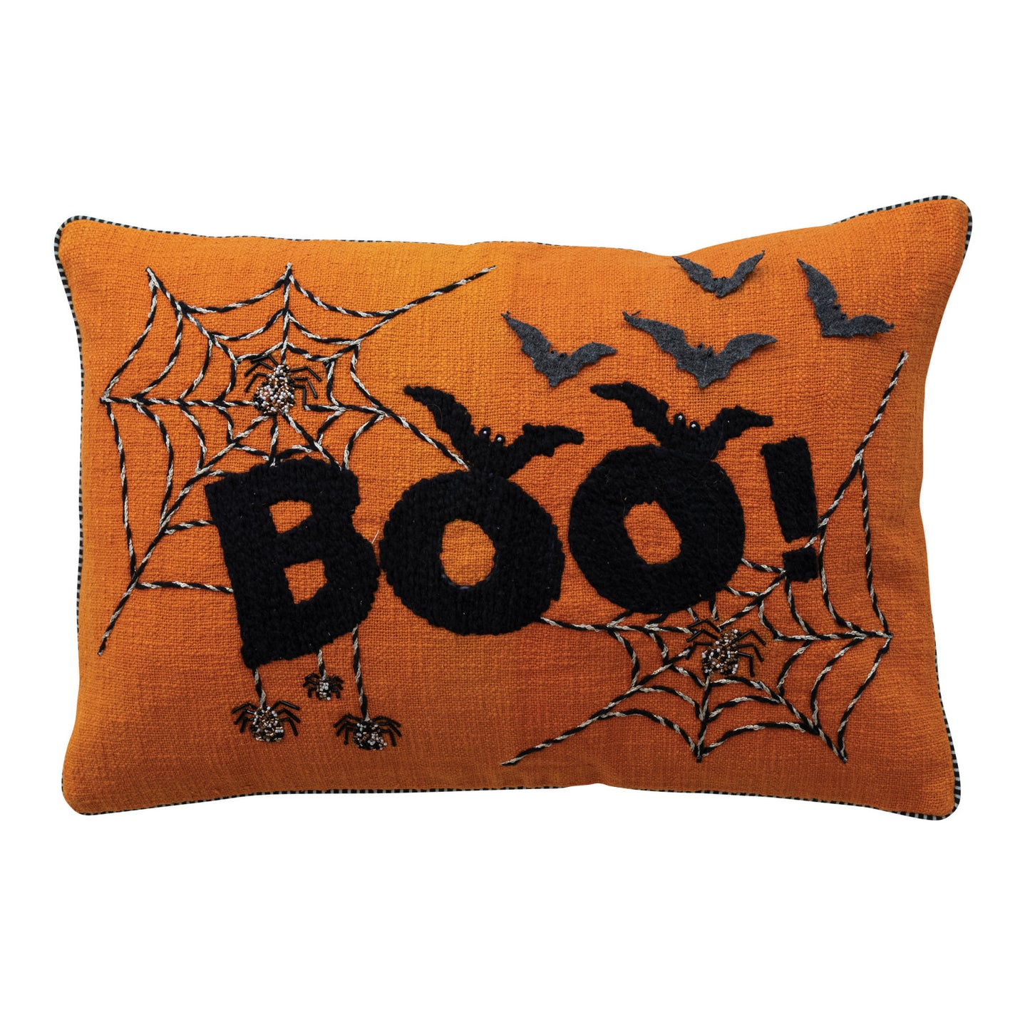 "BOO" Bats & Spider Webs Lumbar Pillow