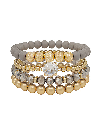 4 Row Glass Accent Multi Beads Bracelet