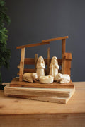 Wooden Nativity with Paper Mache Figures — image 1