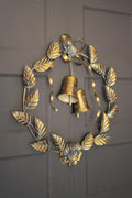 Antique Brass Christmas Wreath with Leaves and Bells — image 1