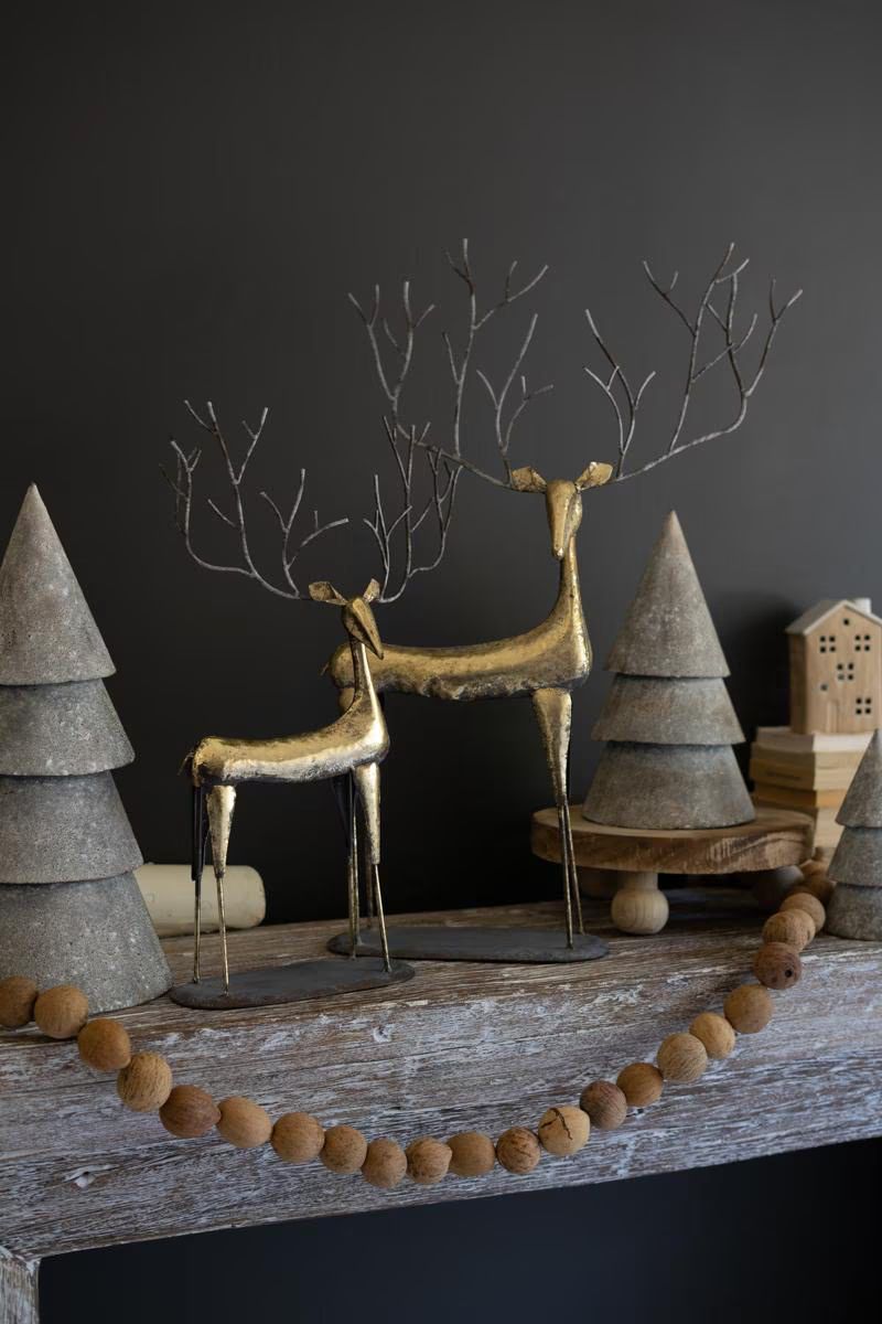 Set of 2 Antique Gold Metal Christmas Deer — image 1