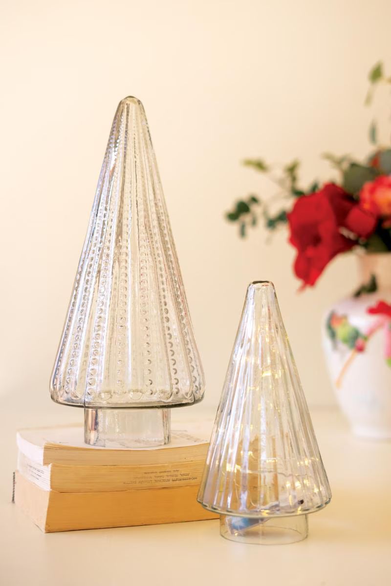 Set of 2 Clear Glass Christmas Trees — image 1
