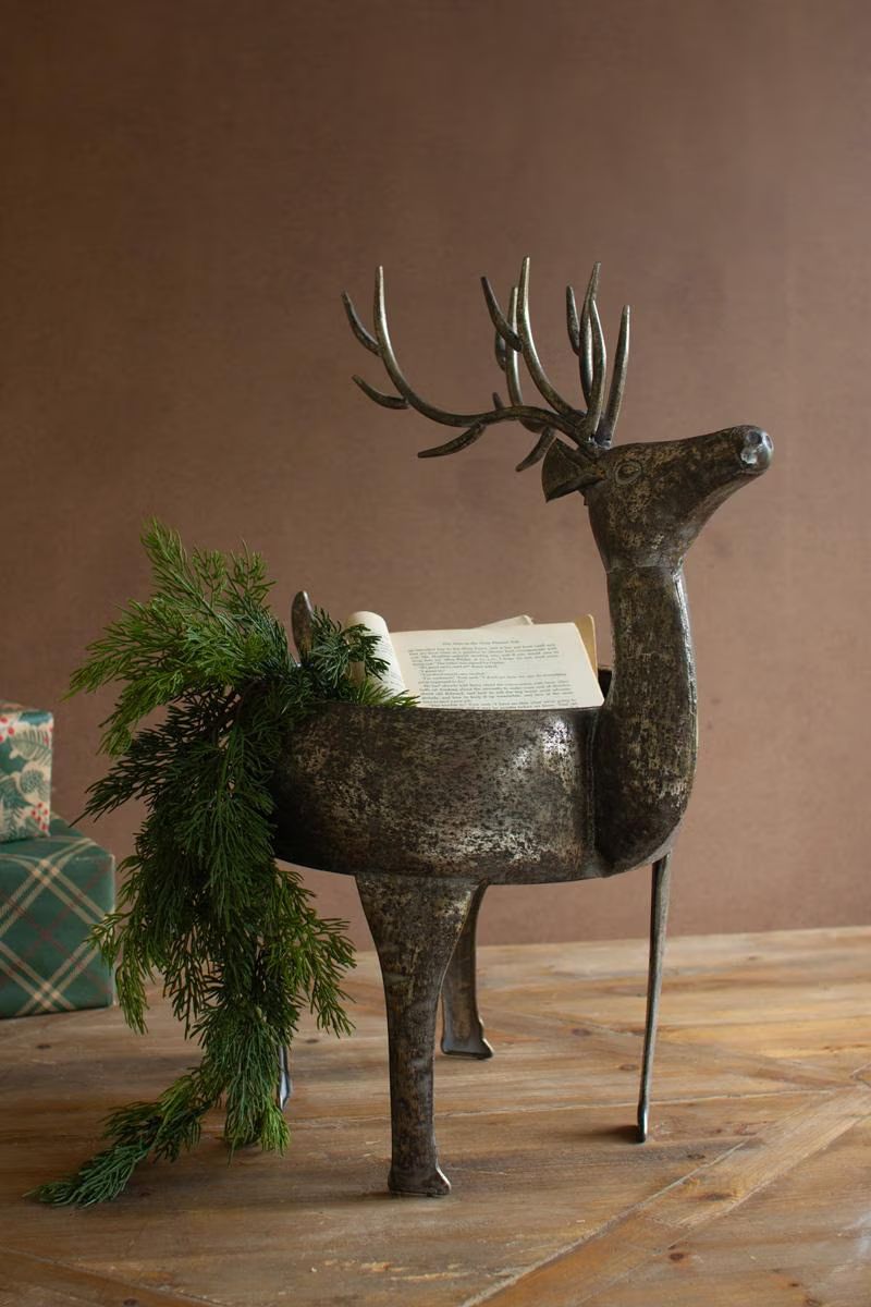 Rustic Metal Reindeer Planter — image 1