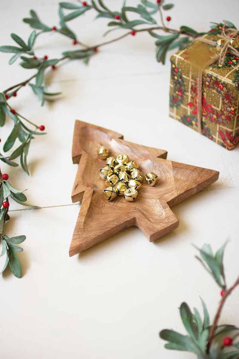 Carved Wooden Christmas Tree Platter — image 1