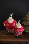 Set of 2 Painted Metal Santas with Checkered Detail — image 1