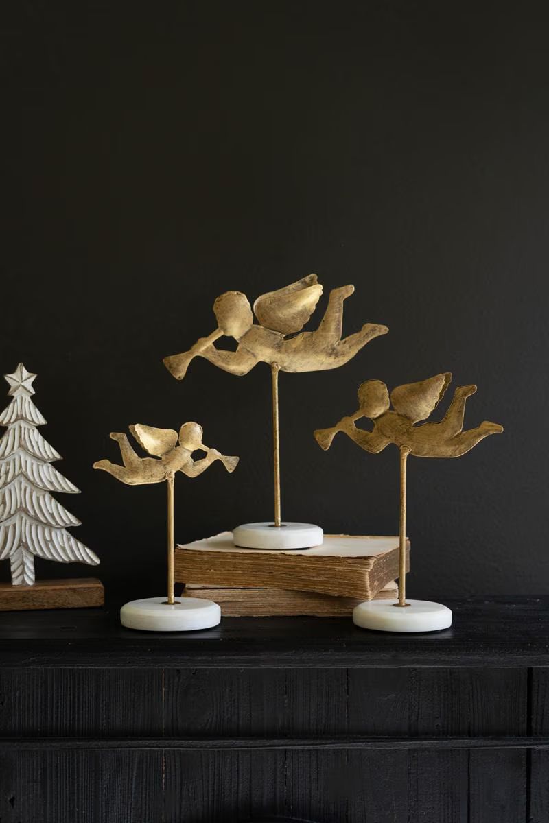 Set of 3 Tabletop Angels on Marble Bases — image 1