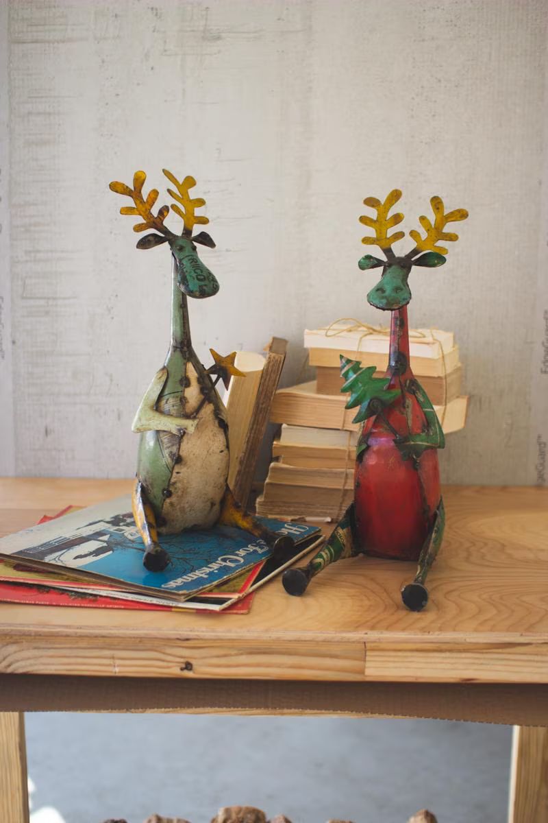 Set of 2 Recycled Sitting Iron Moose — image 1