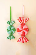 Set of 2 Large Painted Metal Colorful Christmas Candy Ornaments — image 1
