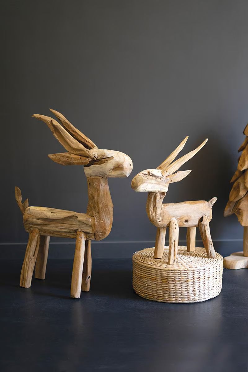 Set of 2 Rustic Teak Reindeer — image 1