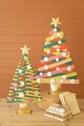 Set of 2 Colorful Painted Metal Christmas Trees with Gold Bases — image 1