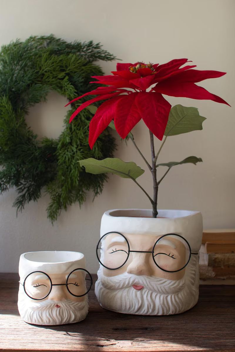 Set of 2 Concrete Santa Planters — image 1