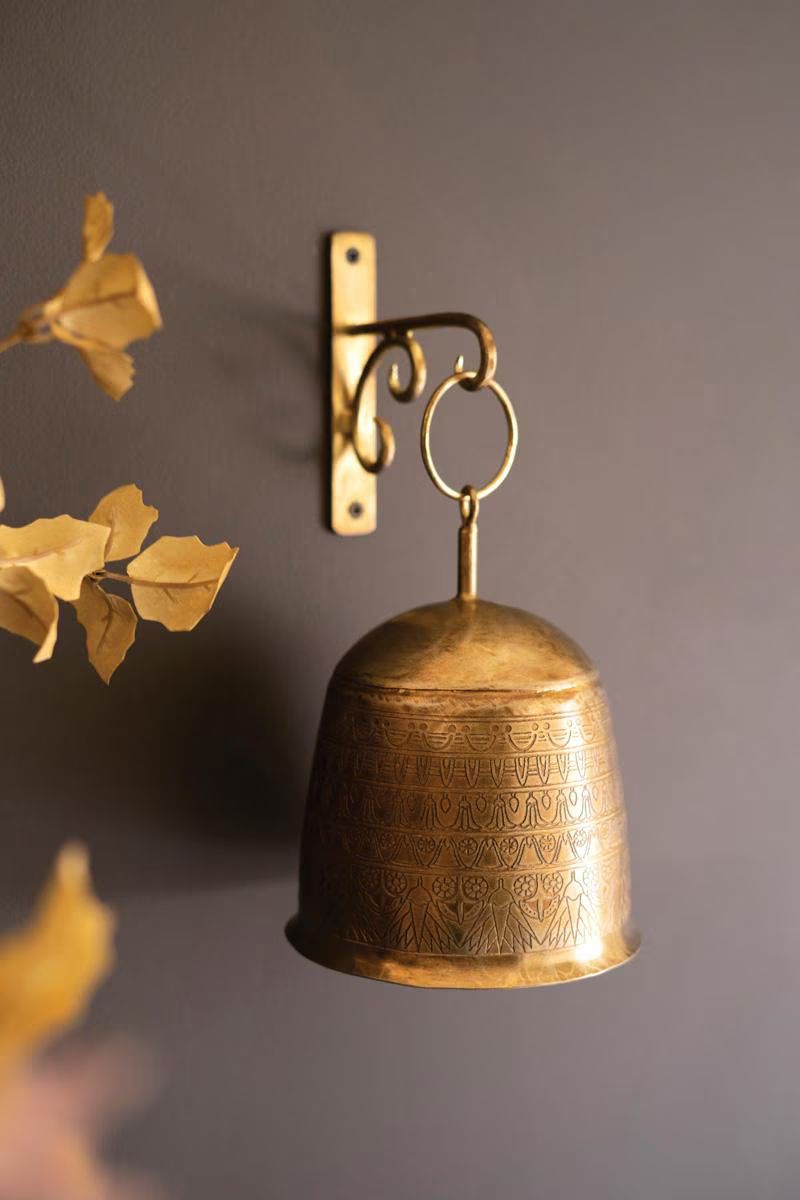 Antique Brass Bell and Wall Bracket — image 1