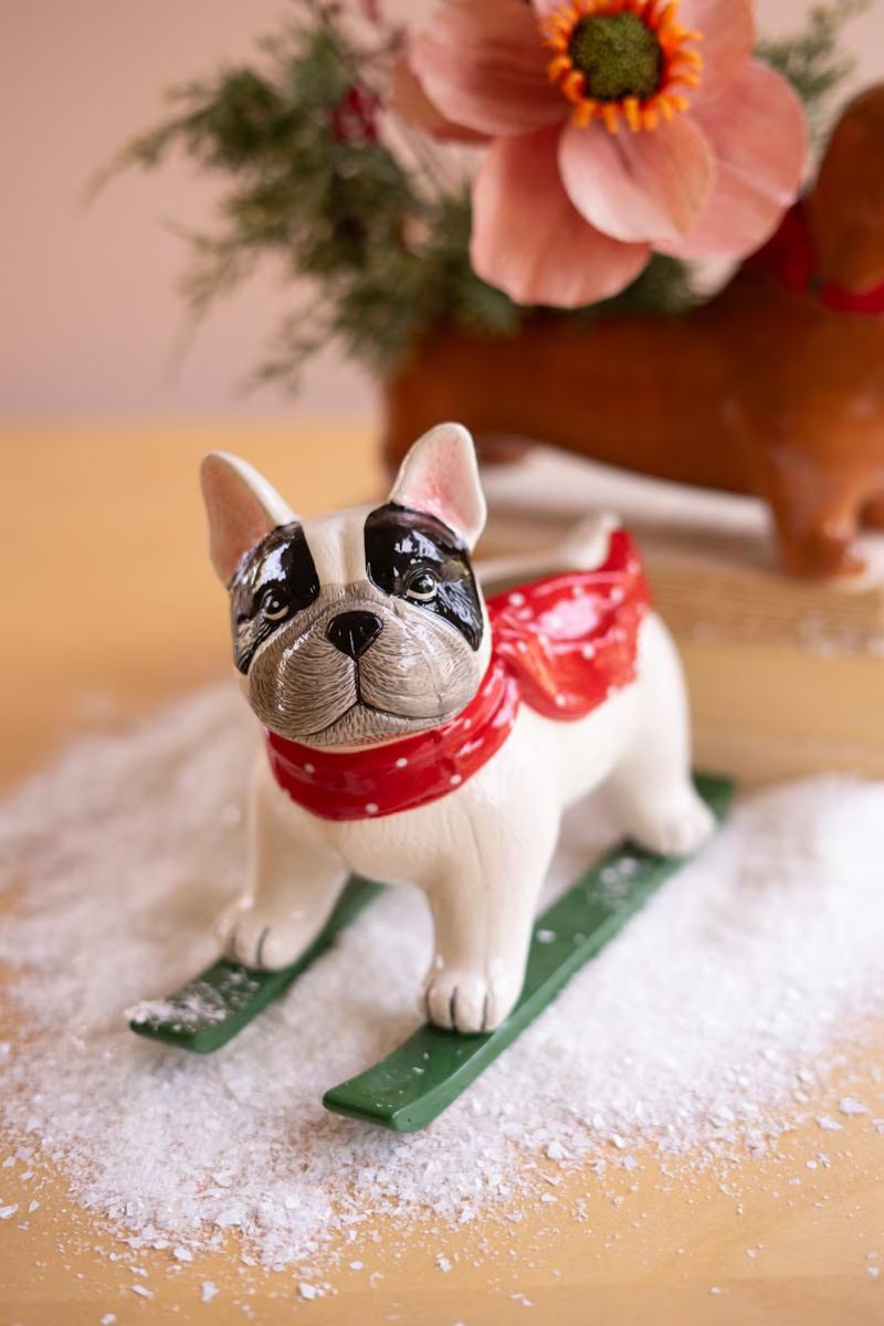 Ceramic Christmas Skiing Dog Planter — image 1