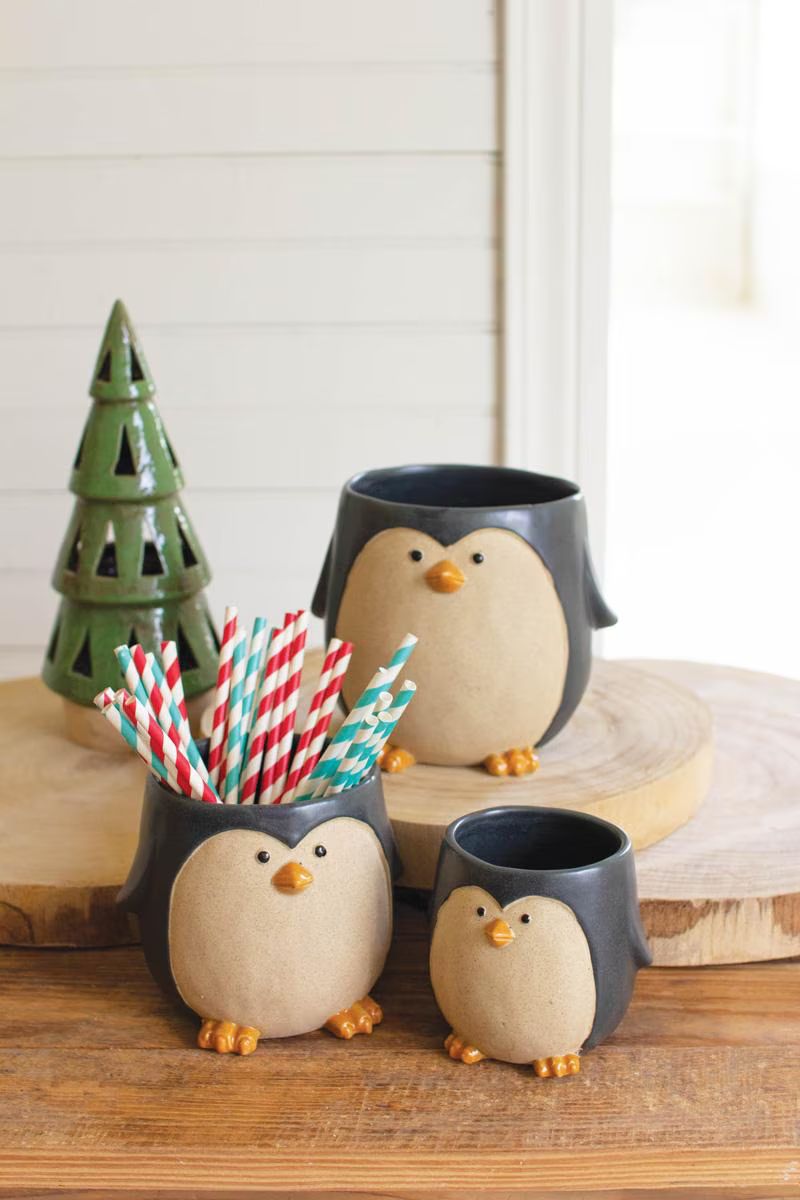 Set of 3 Ceramic Penguin Planters — image 1