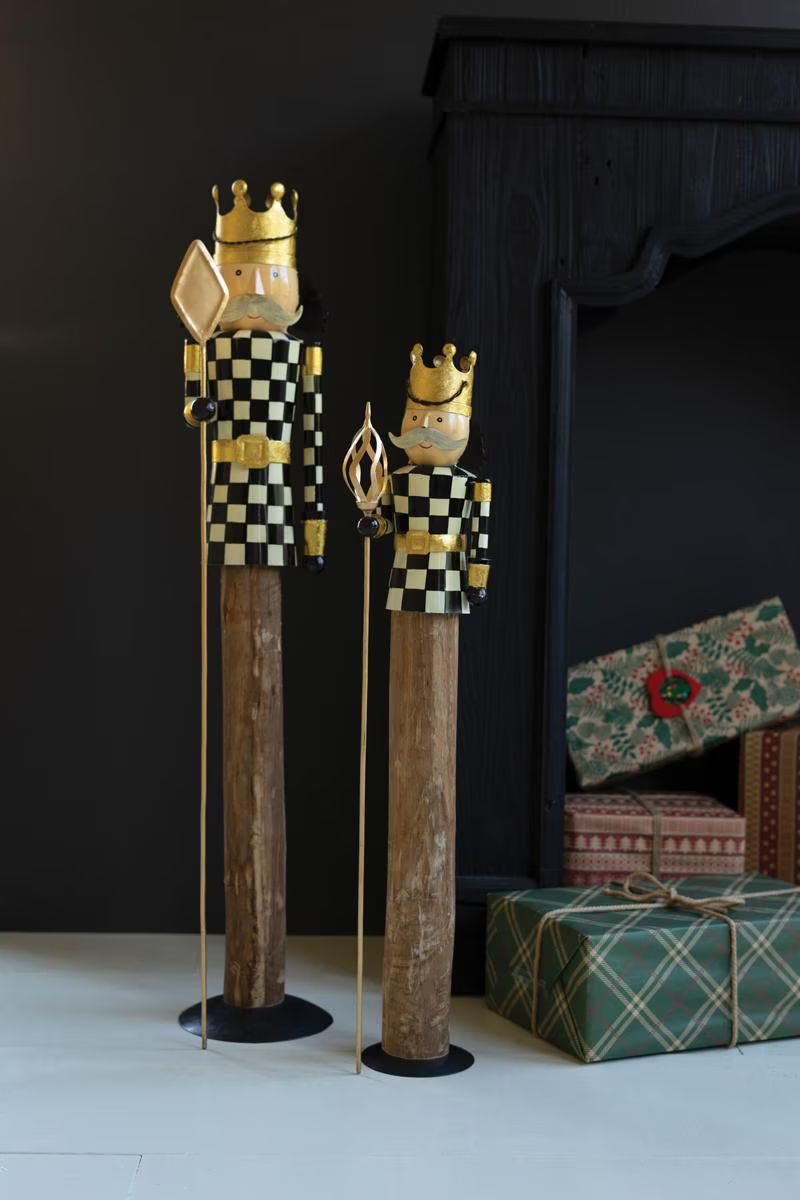 Set of 2 Painted Metal and Wood Checkerboard Nutcrackers — image 1