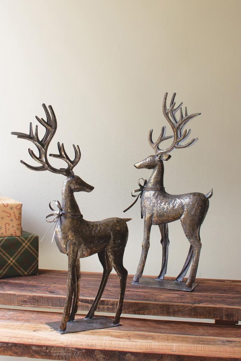 Set of 2 Rustic Metal Reindeer — image 1