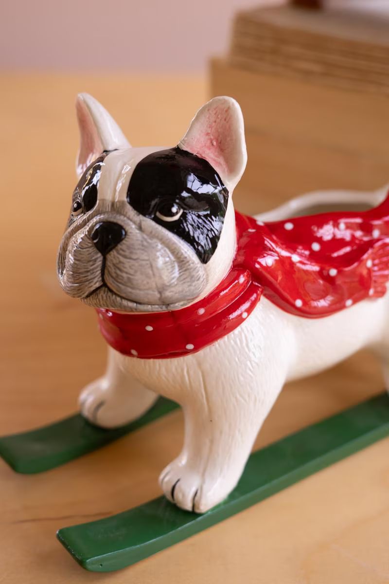 Ceramic Christmas Skiing Dog Planter — image 2
