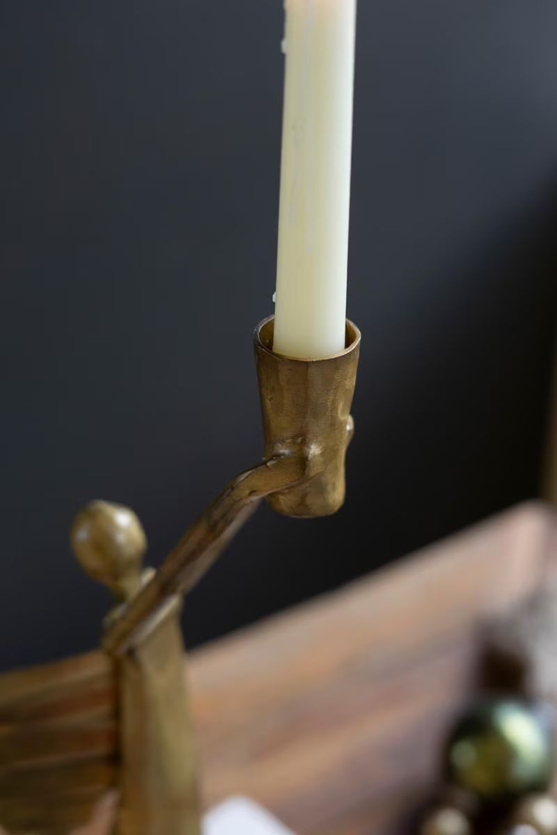 Antique Gold Metal Christmas Angel Taper Candle Holder — image 2
