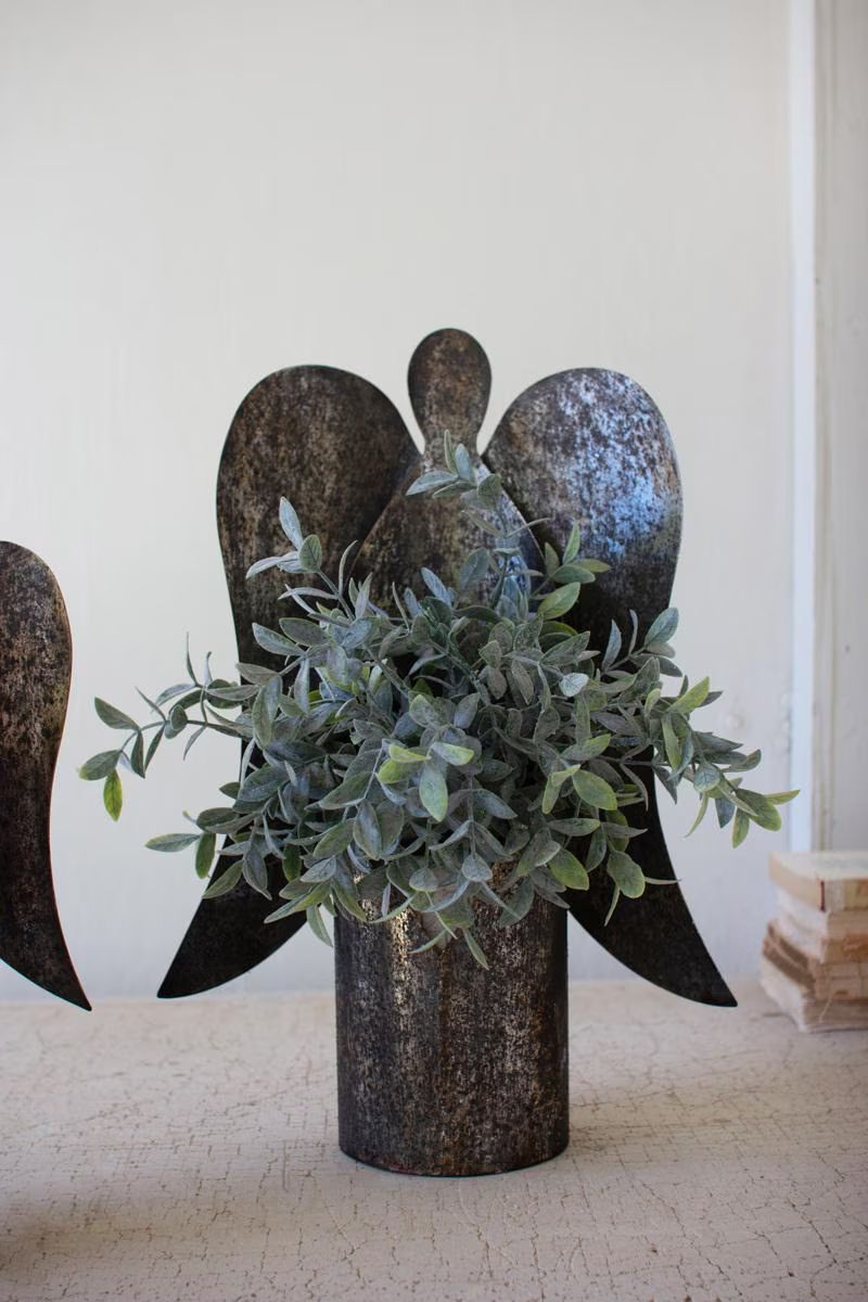 Set of 2 Rustic Metal Angel Candle Holders — image 2