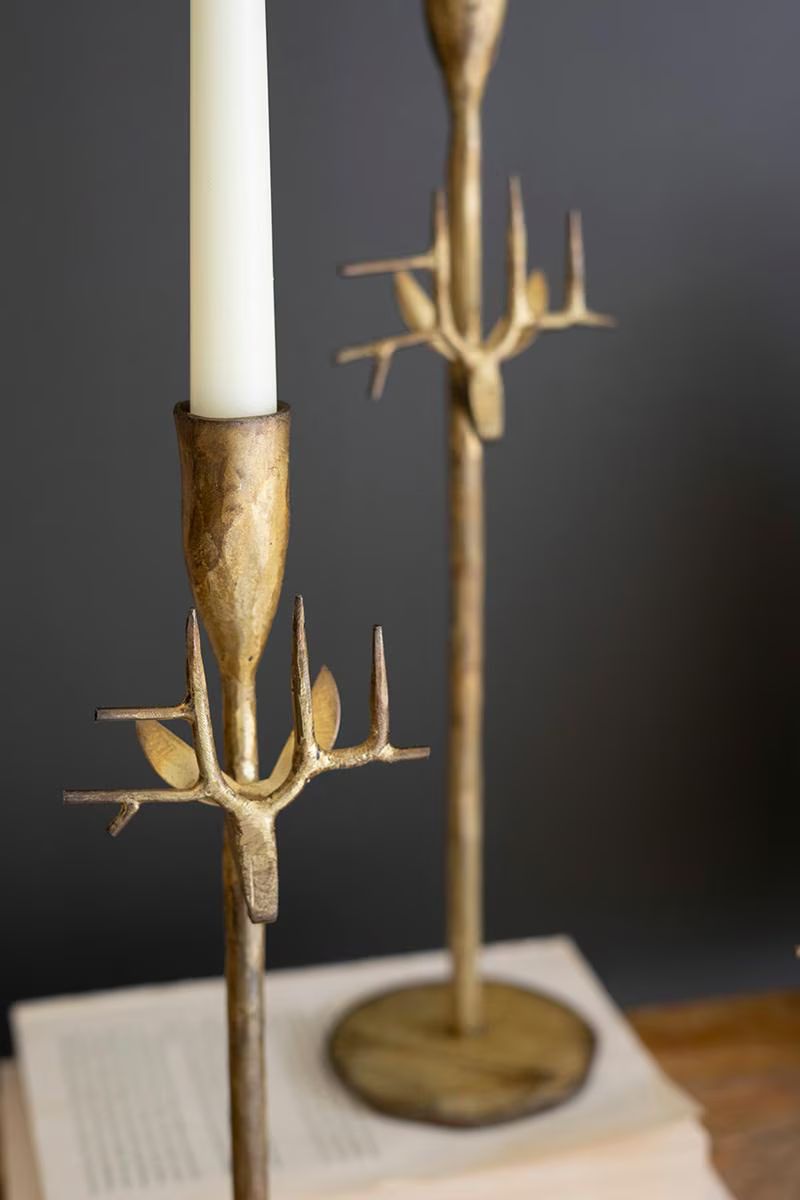 Set of 3 Forged Iron antique Gold Deer Taper Holders — image 2