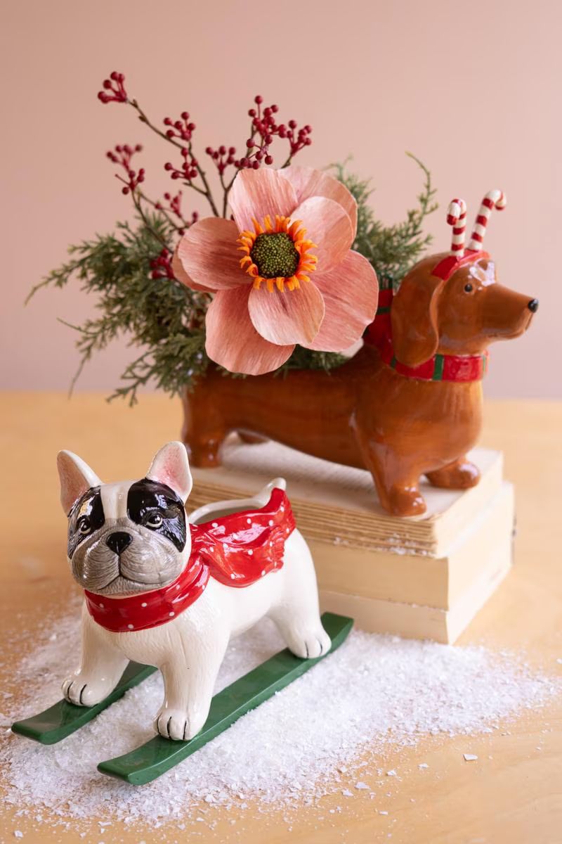 Ceramic Christmas Dachshund Planter with a Candy Cane Headband — image 2