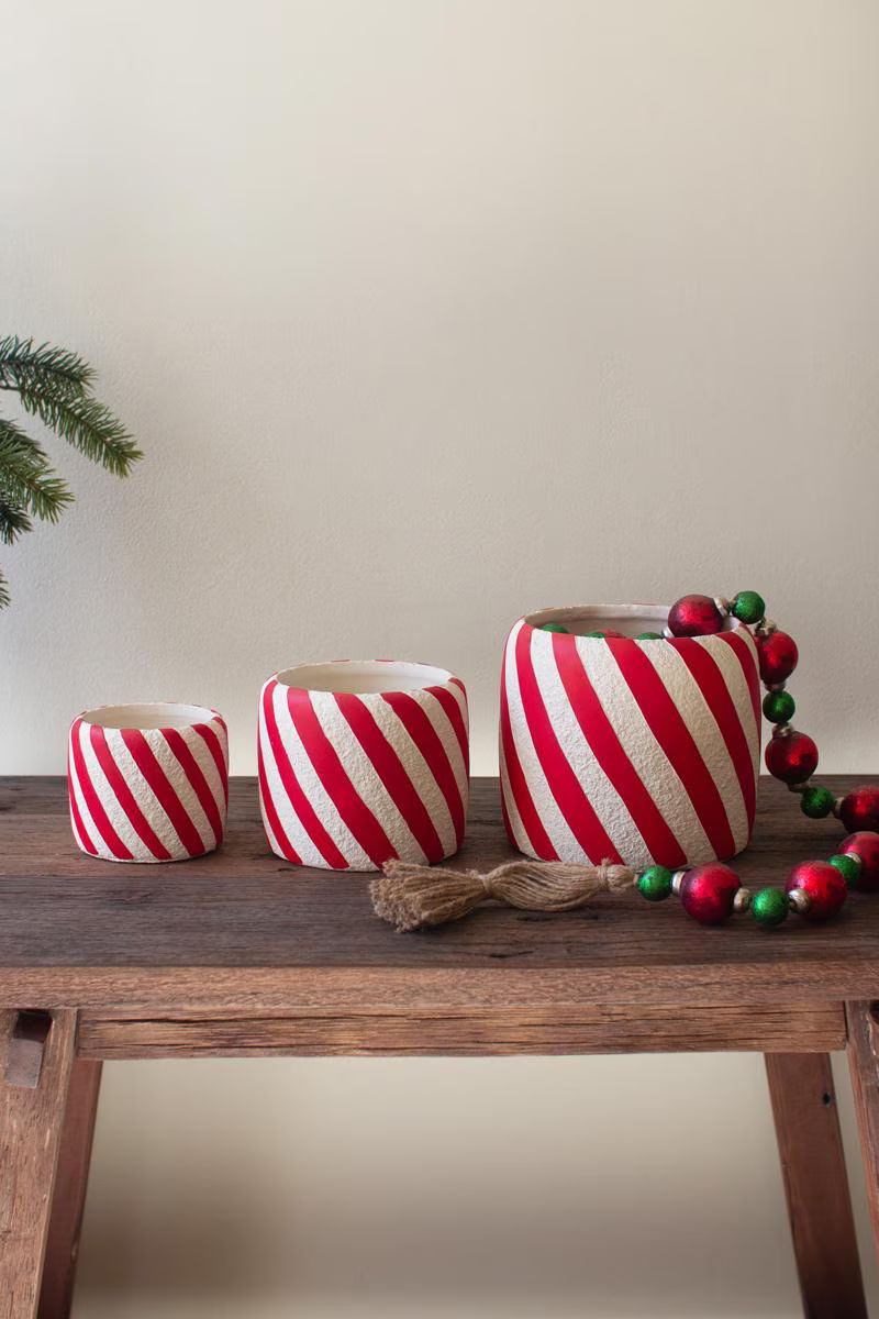 Set of 3 Concrete Candy Cane Planters — image 2