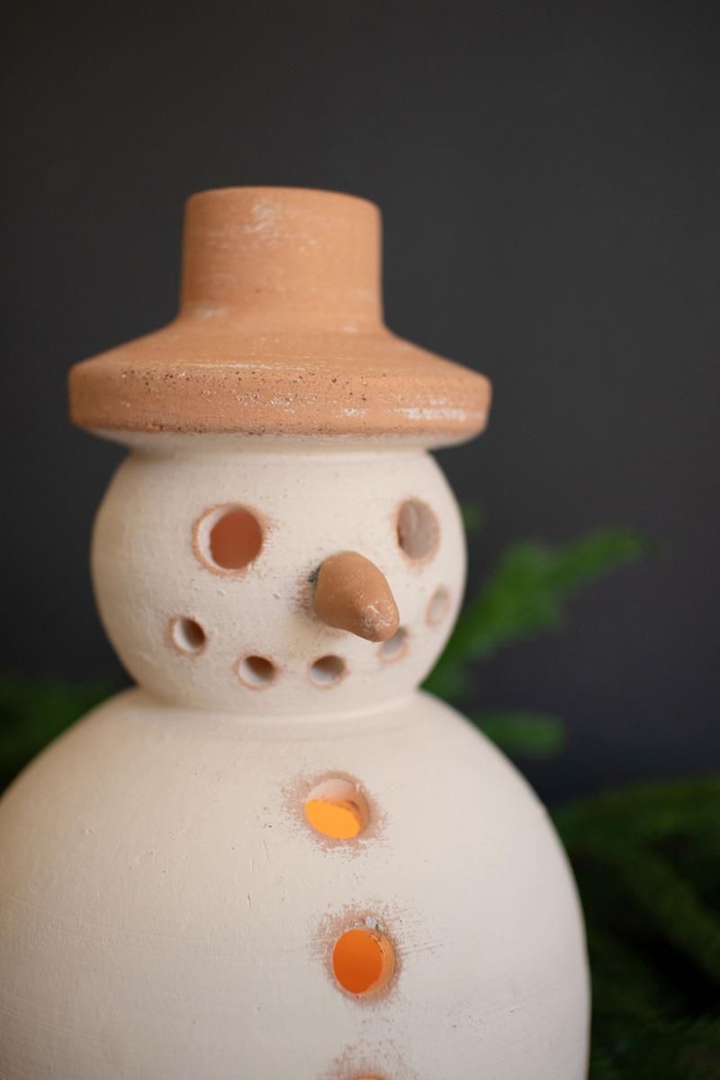 Ivory and Terracotta Snowman Luminary with Hat — image 2