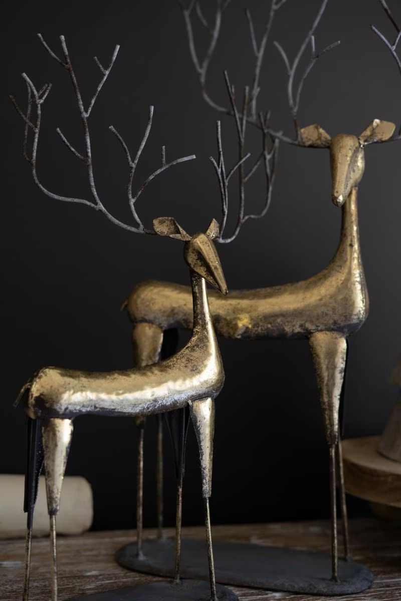 Set of 2 Antique Gold Metal Christmas Deer — image 2