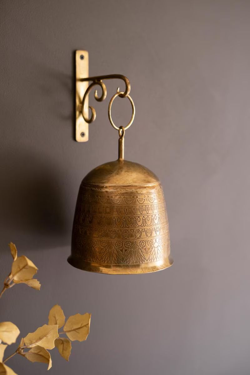 Antique Brass Bell and Wall Bracket — image 2