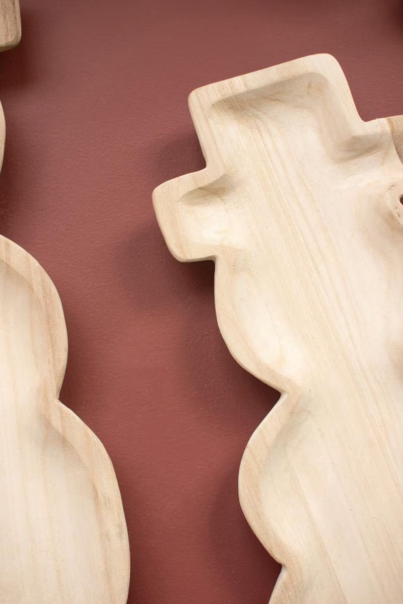 Set of 2 Carved Wood Snowmen Trays — image 2