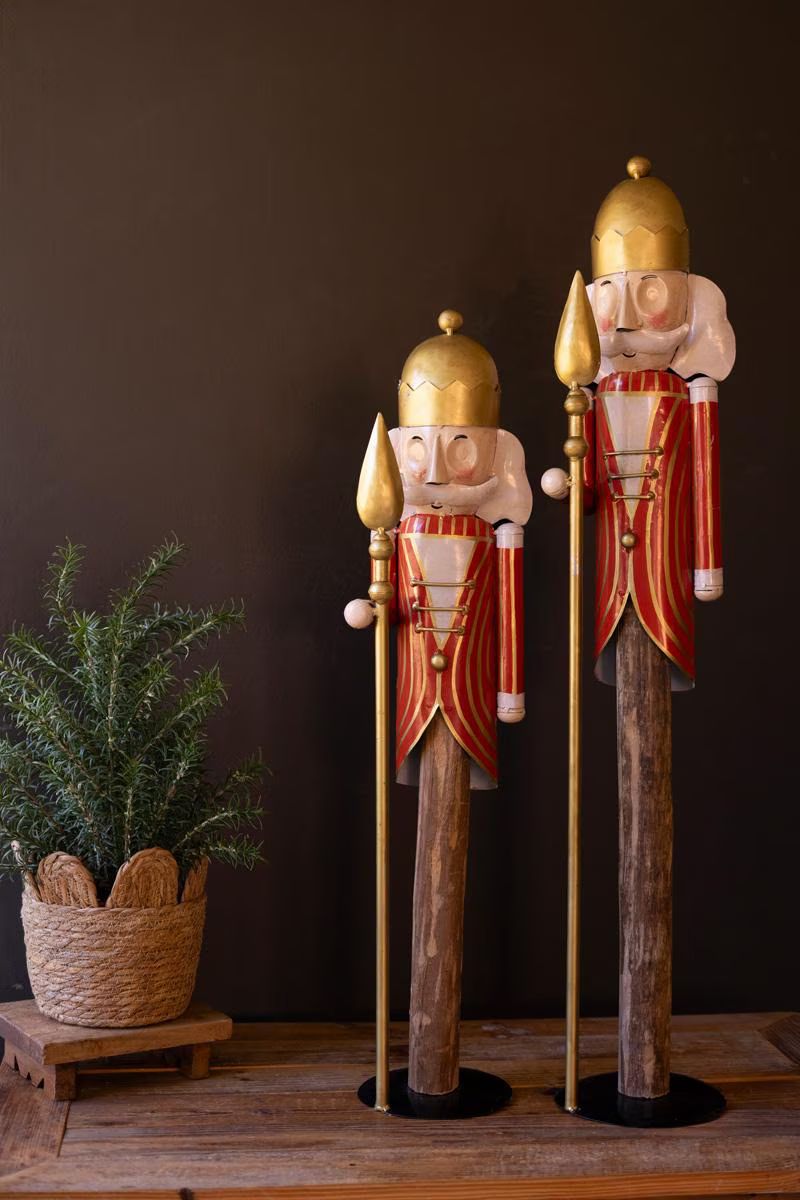 Set of 2 Painted Metal Nutcrackers on Wood Bases — image 2