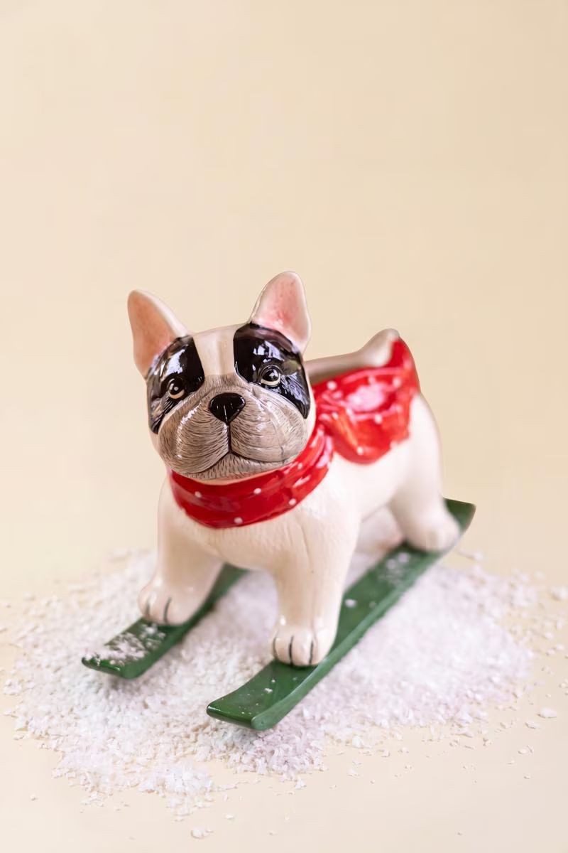 Ceramic Christmas Skiing Dog Planter — image 3