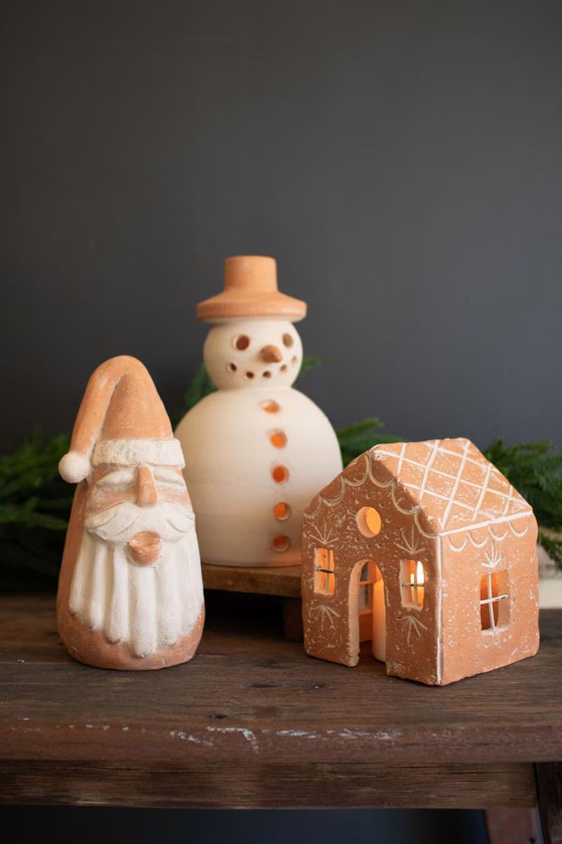 Ivory and Terracotta Snowman Luminary with Hat — image 3