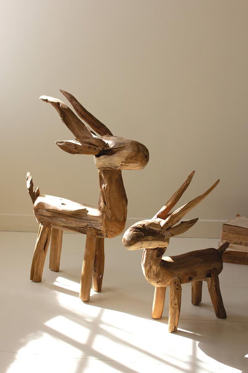 Set of 2 Rustic Teak Reindeer — image 3