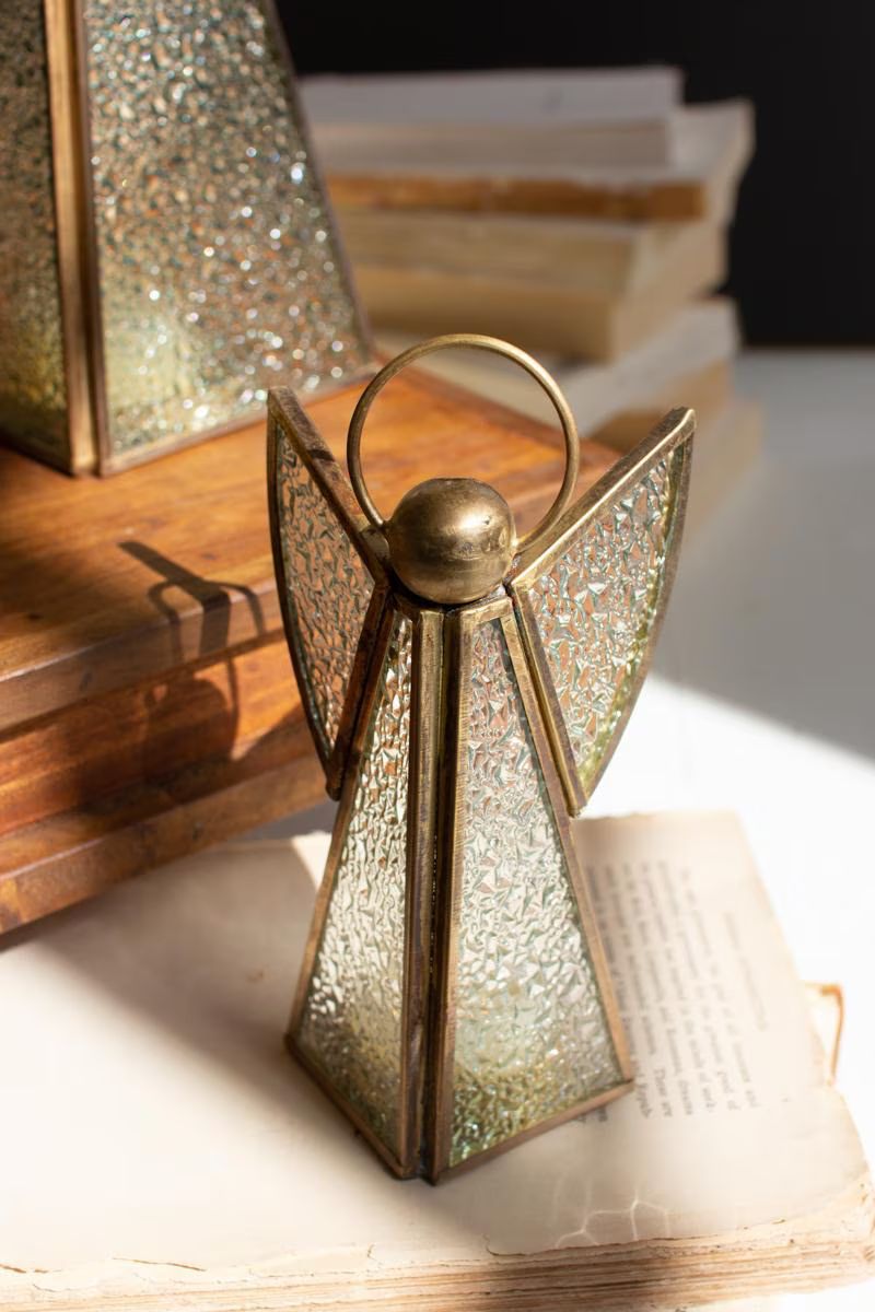 Set of 3 Antique Brass and Glass Christmas Angels — image 3