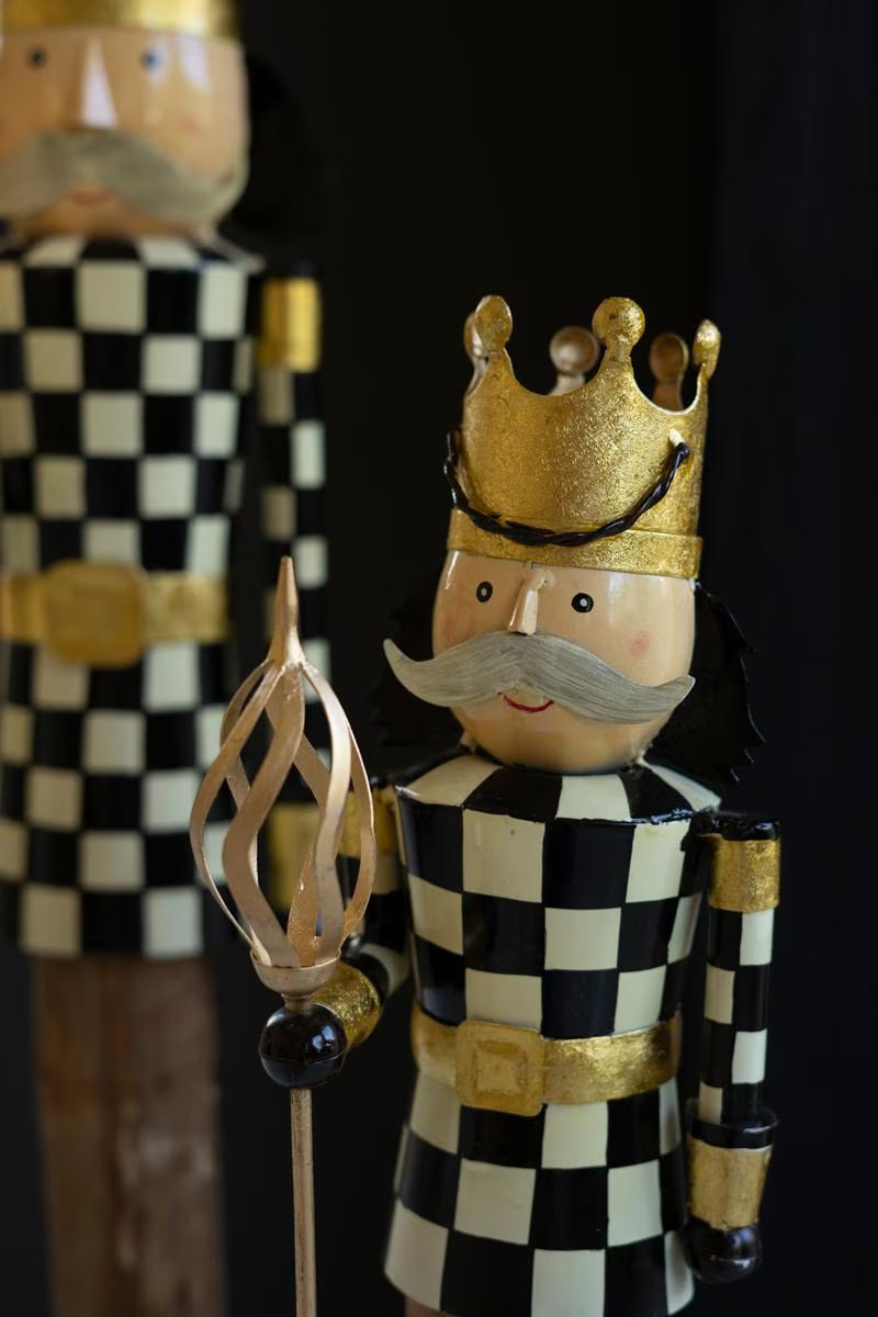 Set of 2 Painted Metal and Wood Checkerboard Nutcrackers — image 3