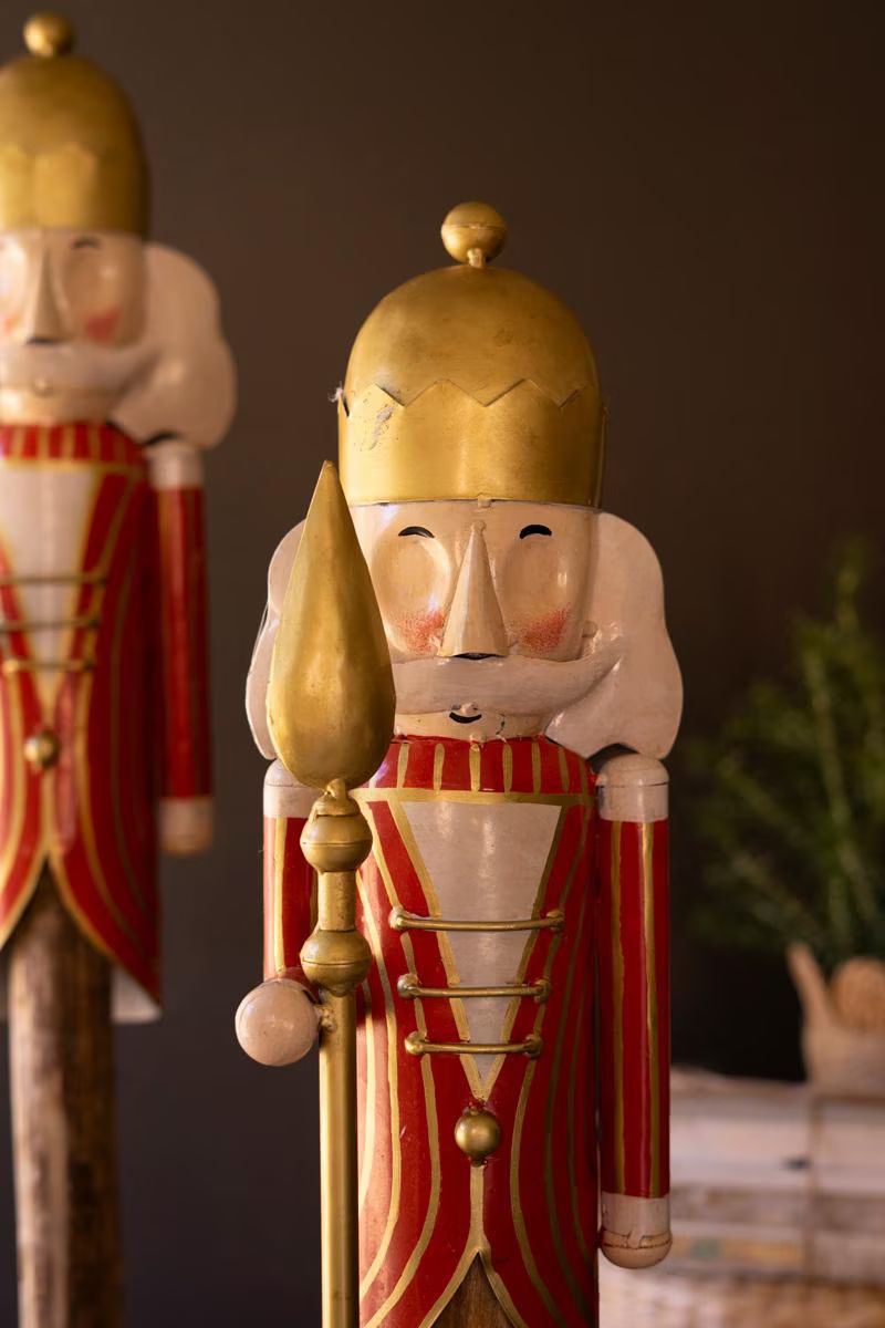 Set of 2 Painted Metal Nutcrackers on Wood Bases — image 3